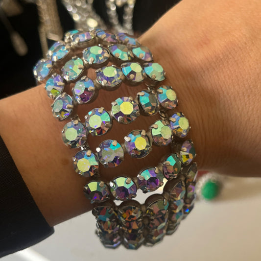 Mid Century Blue Aurora Borealis Rhinestone Bracelet