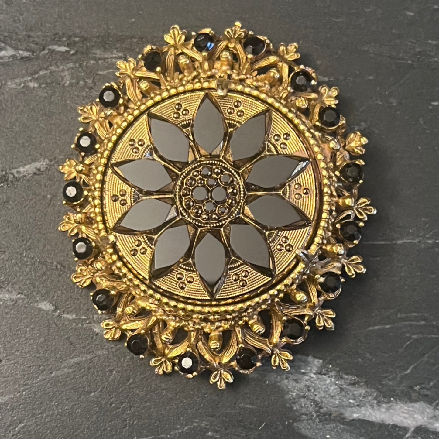 Florenza Black Starburst Brooch