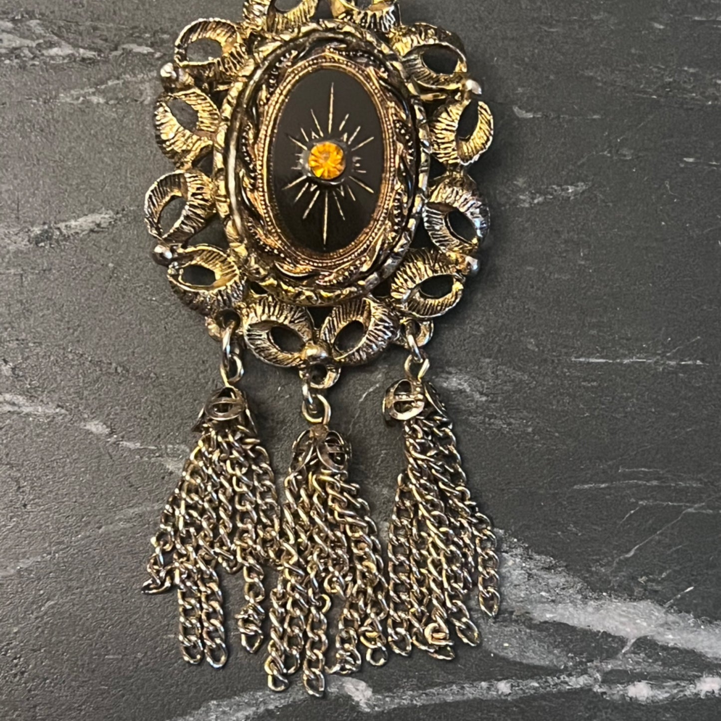 Black & Orange Tassel Brooch