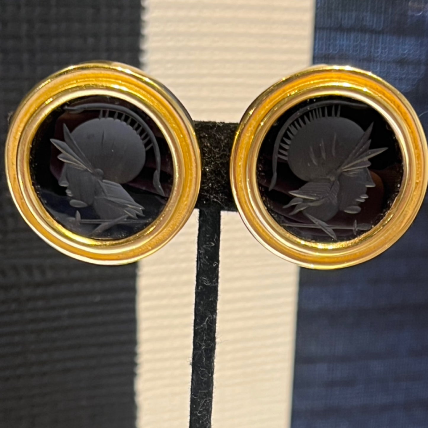 Black Intaglio Roman Coin Earrings