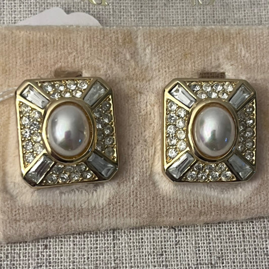 Dior Faux Pearl and Rhinestone Earrings