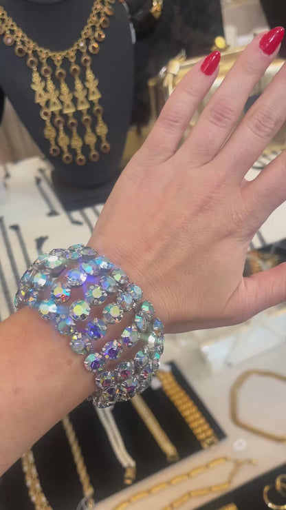 Mid Century Blue Aurora Borealis Rhinestone Bracelet