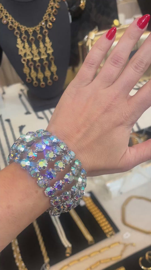 Mid Century Blue Aurora Borealis Rhinestone Bracelet